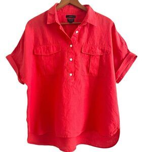 J Crew Baird McNutt Irish Linen Boxy Shirt 14 Coral Top Beachy Coastal Preppy